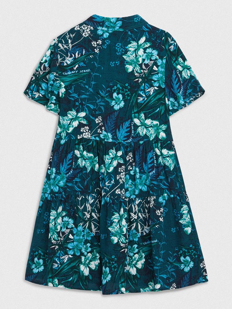 Lány Tommy Hilfiger Tropical Print Dresses Zöld | HU 1771HAP